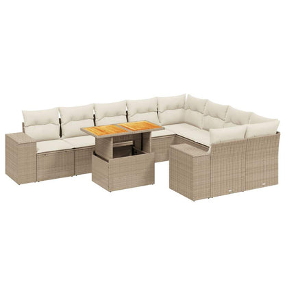 Set Divano da Giardino 10 pz con Cuscini Beige in Polyrattan - homemem39