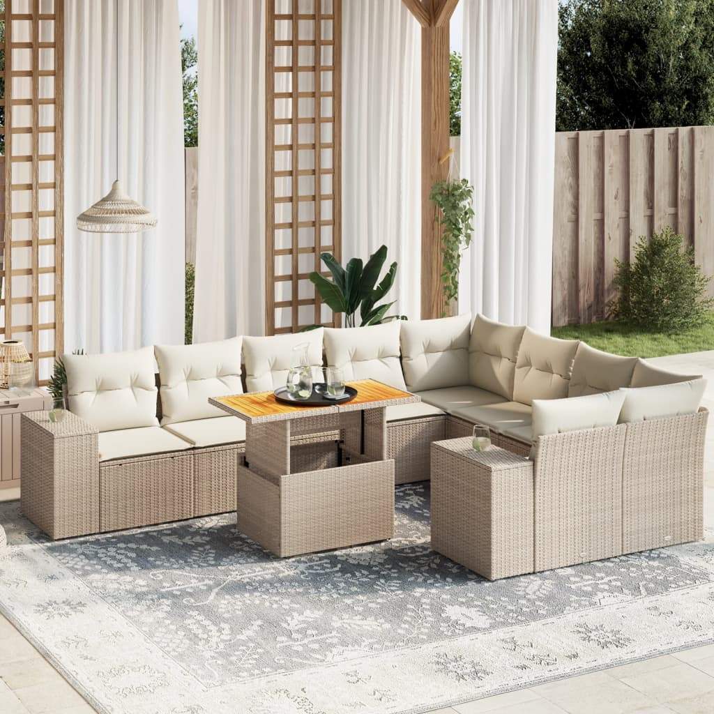 Set Divano da Giardino 10 pz con Cuscini Beige in Polyrattan - homemem39
