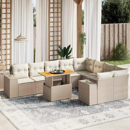 Set Divano da Giardino 10 pz con Cuscini Beige in Polyrattan - homemem39