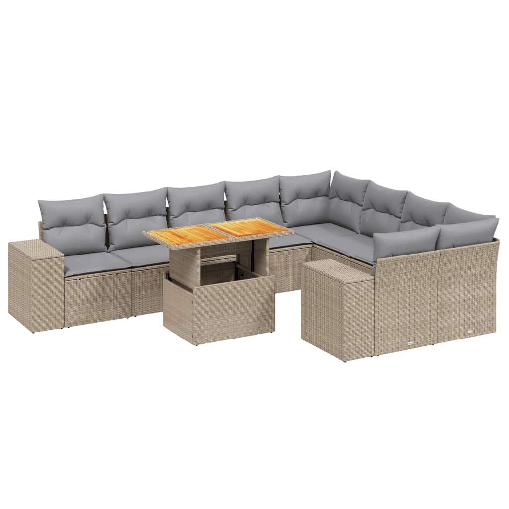 Set Divano da Giardino 10 pz con Cuscini Beige in Polyrattan - homemem39