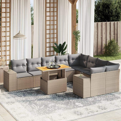 Set Divano da Giardino 10 pz con Cuscini Beige in Polyrattan - homemem39