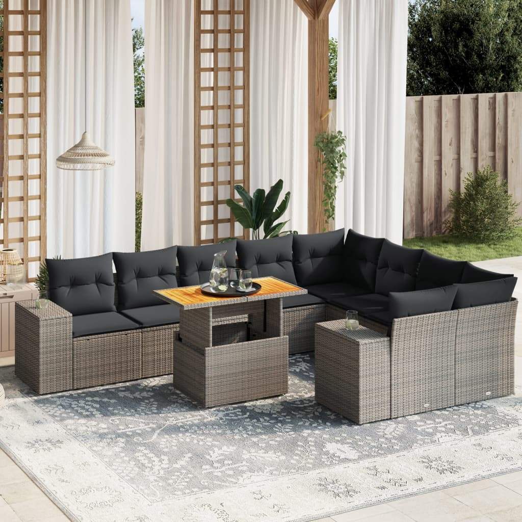Set Divano da Giardino 10 pz con Cuscini Grigio in Polyrattan - homemem39