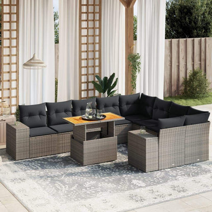Set Divano da Giardino 10 pz con Cuscini Grigio in Polyrattan - homemem39