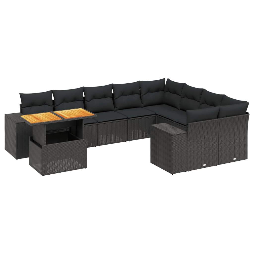 Set Divani da Giardino 10pz con Cuscini in Polyrattan Nero - homemem39