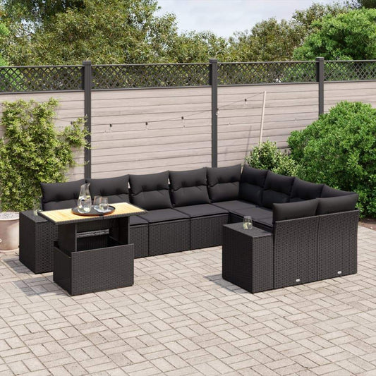 Set Divani da Giardino 10pz con Cuscini in Polyrattan Nero - homemem39