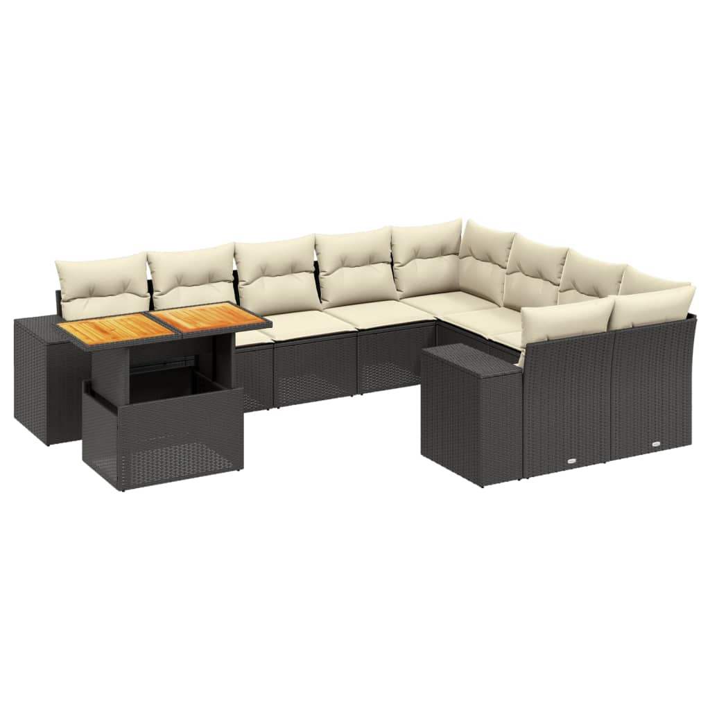 Set Divani da Giardino 10pz con Cuscini in Polyrattan Nero - homemem39