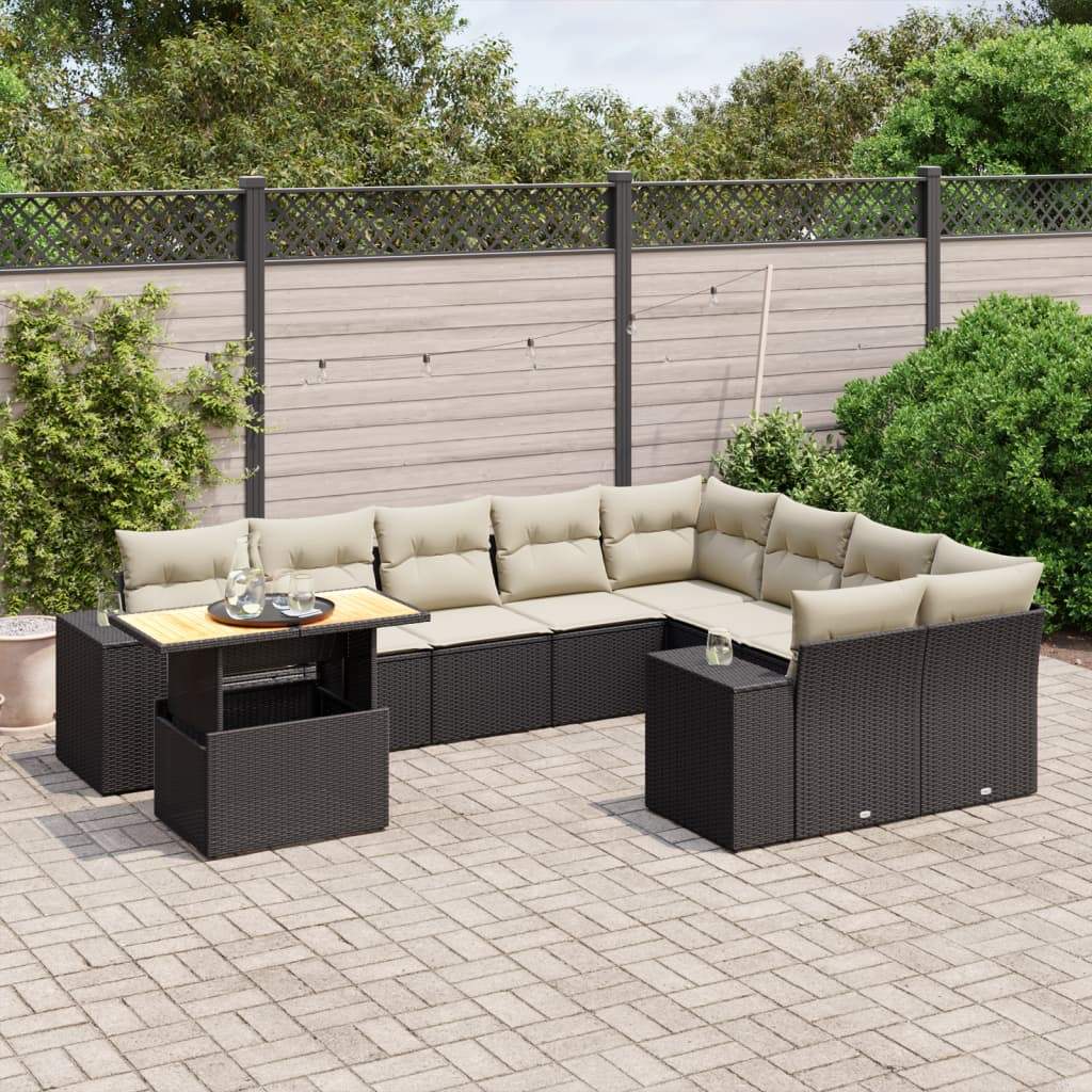 Set Divani da Giardino 10pz con Cuscini in Polyrattan Nero - homemem39