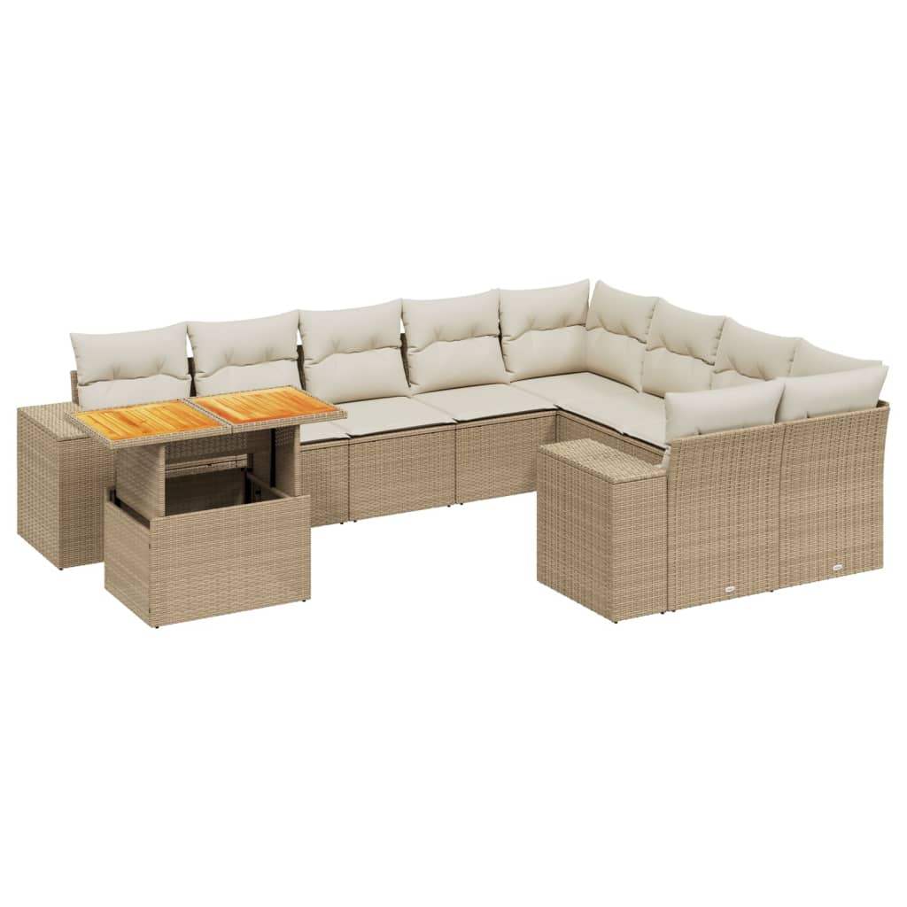 Set Divano da Giardino 10 pz con Cuscini Beige in Polyrattan - homemem39