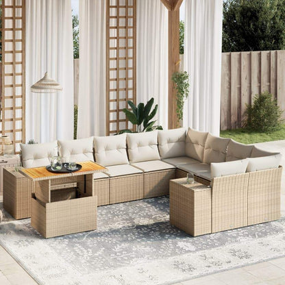 Set Divano da Giardino 10 pz con Cuscini Beige in Polyrattan - homemem39
