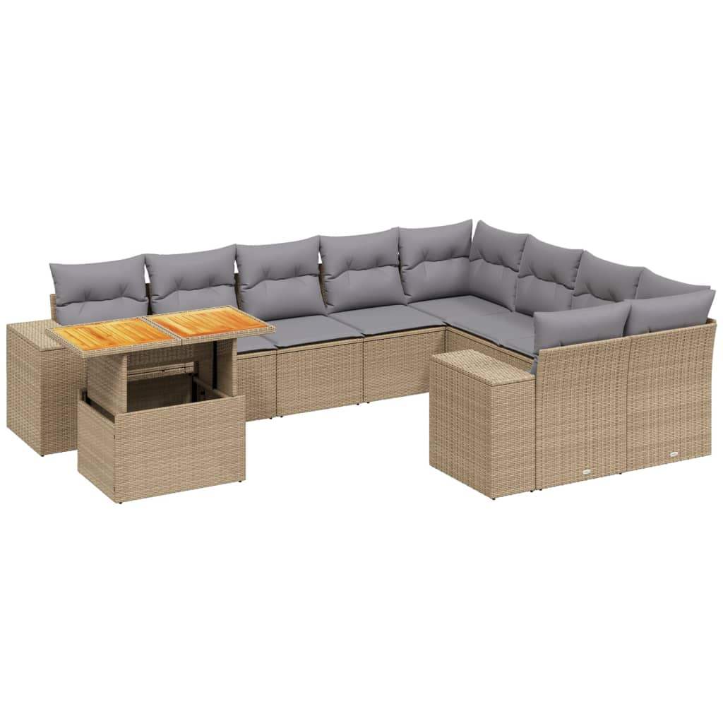 Set Divano da Giardino 10 pz con Cuscini Beige in Polyrattan - homemem39