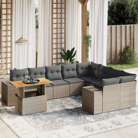 Set Divano da Giardino 10 pz con Cuscini Grigio in Polyrattan - homemem39