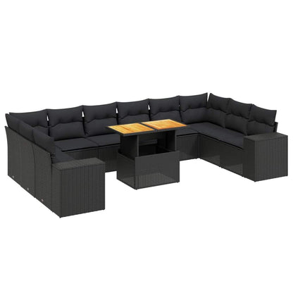 Set Divani da Giardino 11 pz con Cuscini in Polyrattan Nero - homemem39