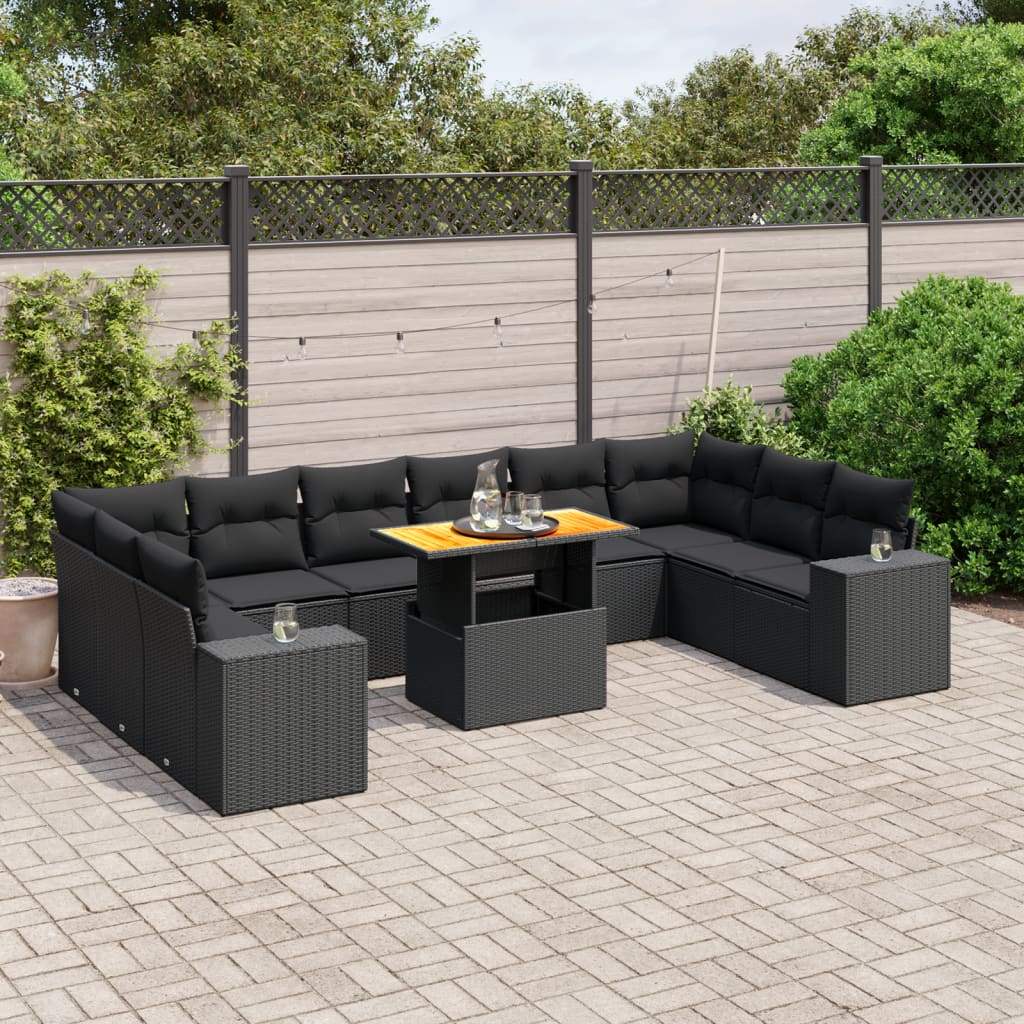 Set Divani da Giardino 11 pz con Cuscini in Polyrattan Nero - homemem39