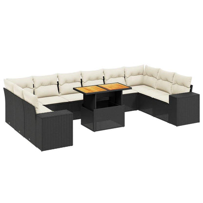 Set Divani da Giardino 11 pz con Cuscini in Polyrattan Nero - homemem39