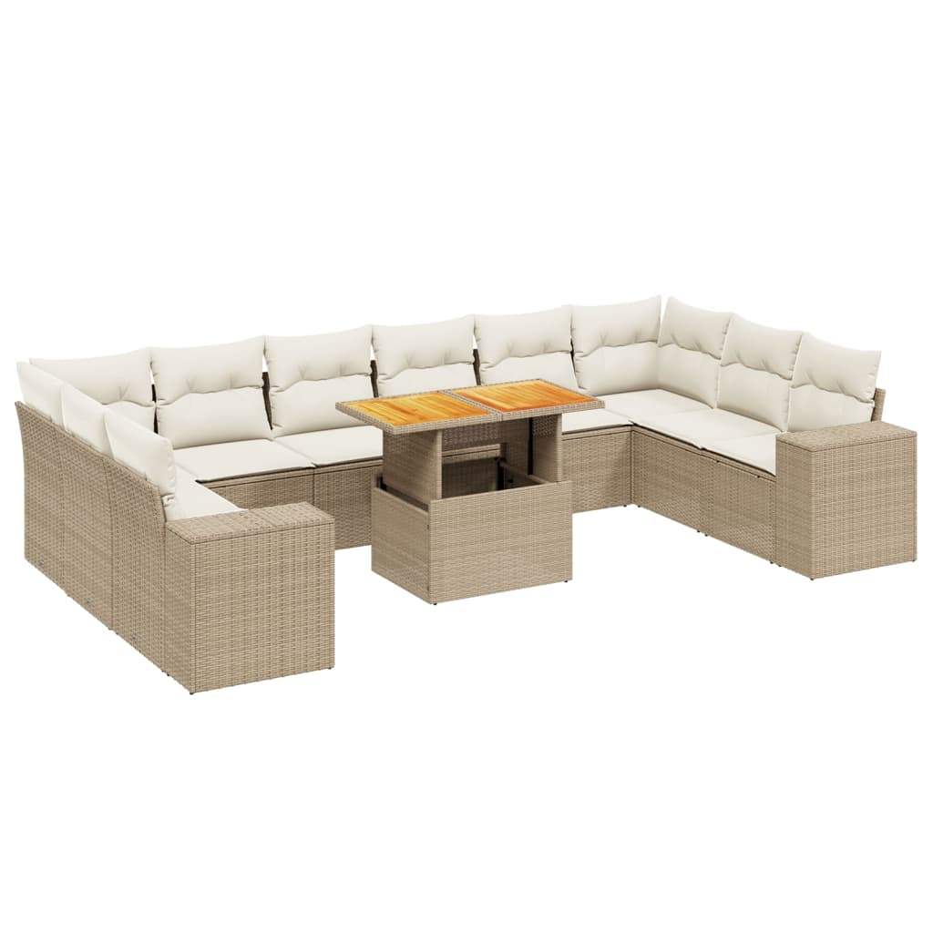 Set Divani da Giardino 11 pz con Cuscini Beige in Polyrattan - homemem39