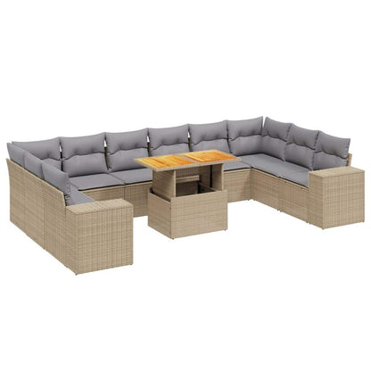 Set Divani da Giardino 11 pz con Cuscini Beige in Polyrattan - homemem39