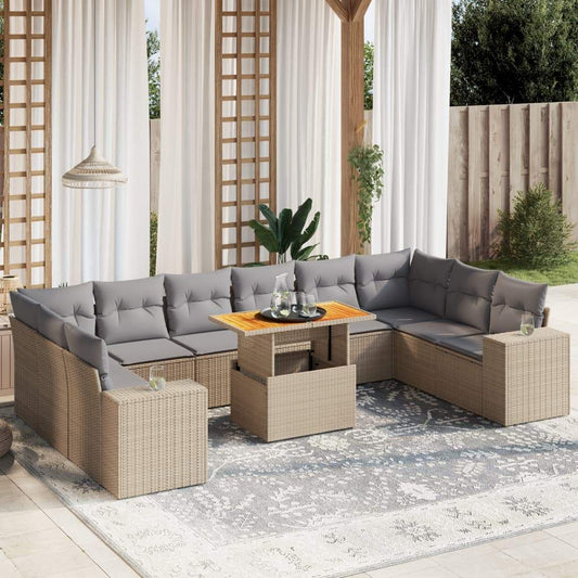 Set Divani da Giardino 11 pz con Cuscini Beige in Polyrattan - homemem39