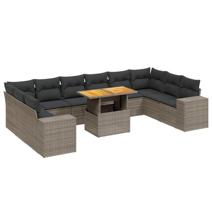 Set Divani da Giardino 11 pz con Cuscini in Polyrattan Grigio - homemem39