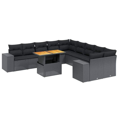 Set Divani da Giardino 11 pz con Cuscini in Polyrattan Nero - homemem39