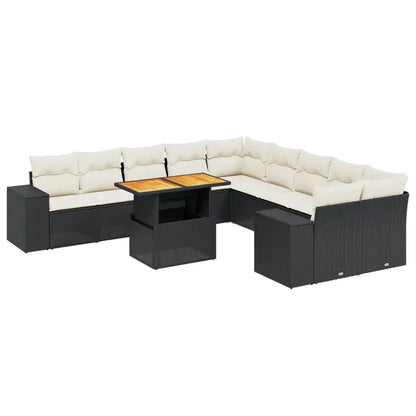 Set Divani da Giardino 11 pz con Cuscini in Polyrattan Nero - homemem39