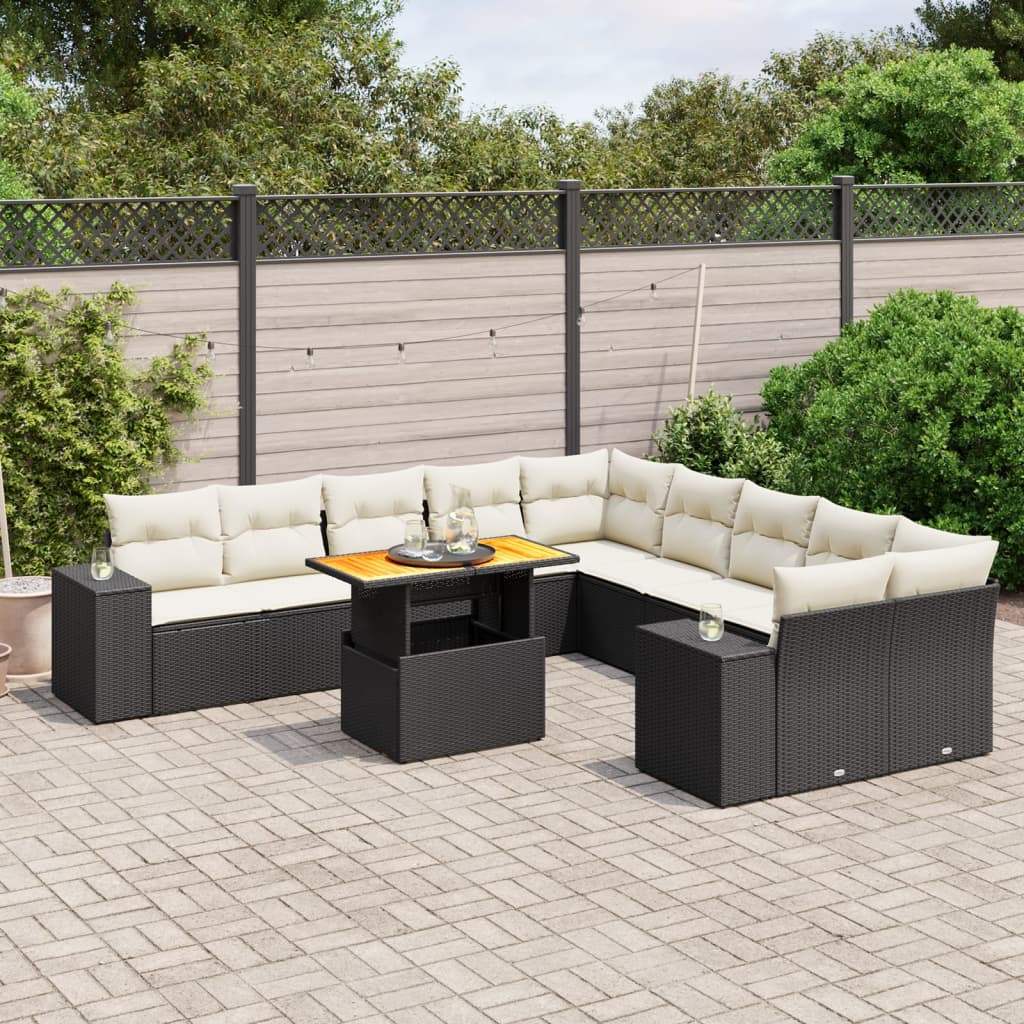 Set Divani da Giardino 11 pz con Cuscini in Polyrattan Nero - homemem39