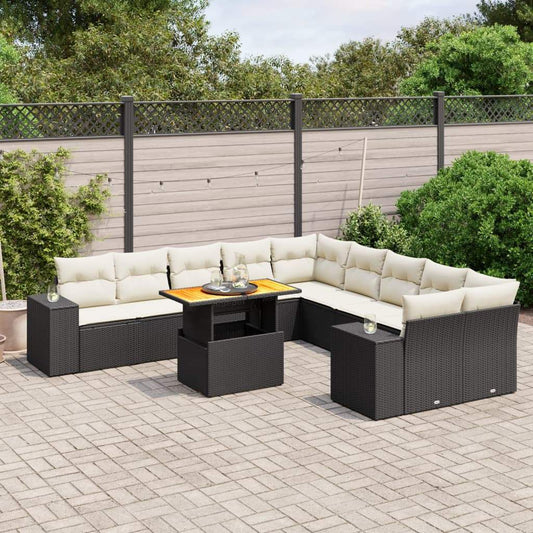Set Divani da Giardino 11 pz con Cuscini in Polyrattan Nero - homemem39