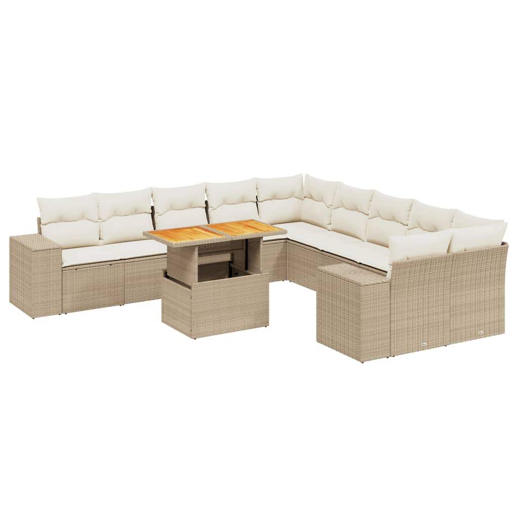 Set Divani da Giardino 11 pz con Cuscini Beige in Polyrattan - homemem39
