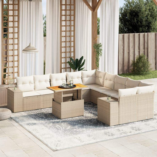 Set Divani da Giardino 11 pz con Cuscini Beige in Polyrattan - homemem39