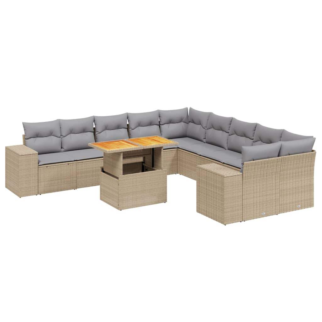 Set Divani da Giardino 11 pz con Cuscini Beige in Polyrattan - homemem39