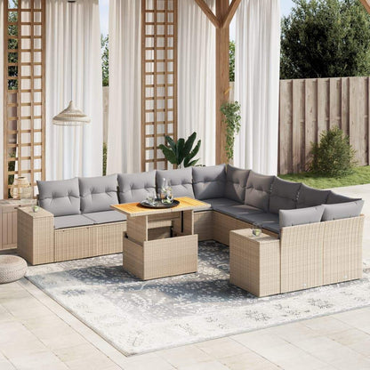 Set Divani da Giardino 11 pz con Cuscini Beige in Polyrattan - homemem39