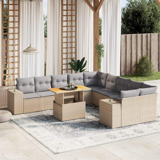 Set Divani da Giardino 11 pz con Cuscini Beige in Polyrattan - homemem39