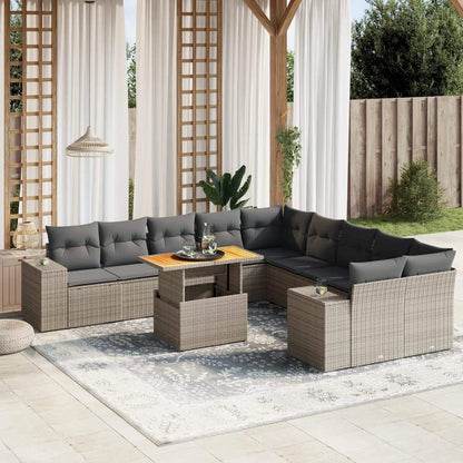 Set Divani da Giardino 11 pz con Cuscini in Polyrattan Grigio - homemem39