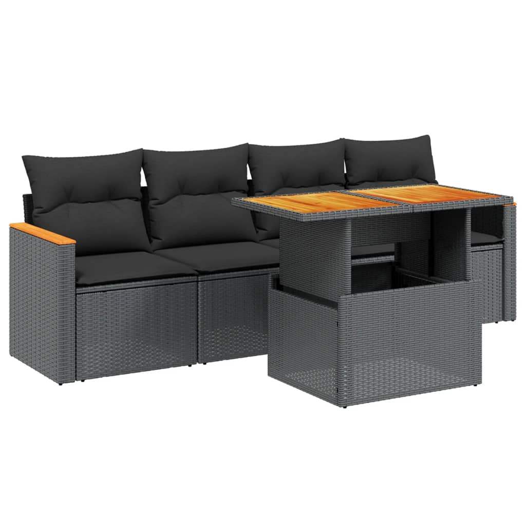 Set Divani da Giardino 5 pz con Cuscini in Polyrattan Nero - homemem39