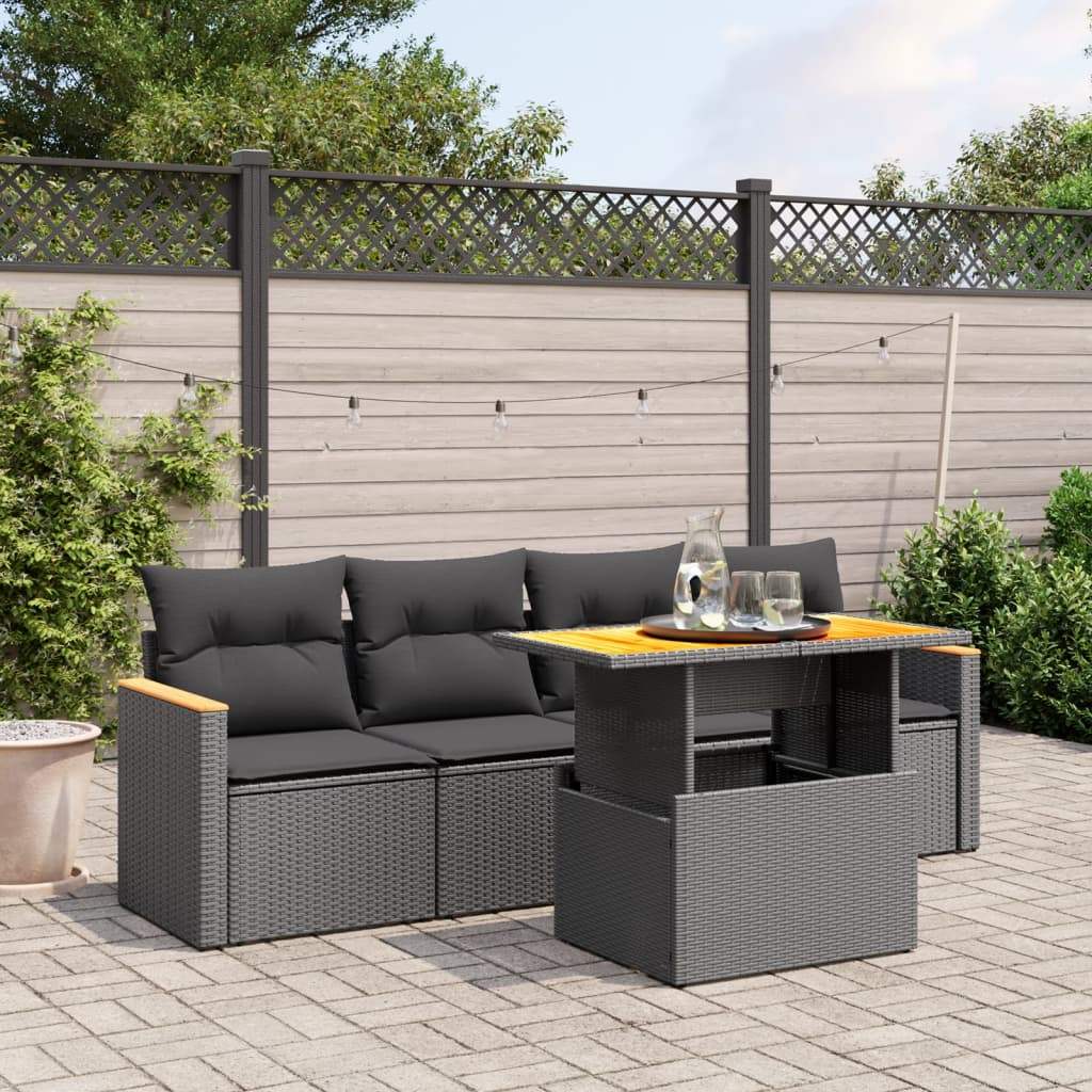Set Divani da Giardino 5 pz con Cuscini in Polyrattan Nero - homemem39