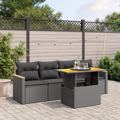 Set Divani da Giardino 5 pz con Cuscini in Polyrattan Nero - homemem39