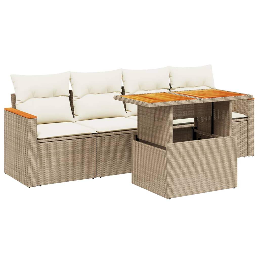 Set Divano da Giardino 5 pz con Cuscini Beige in Polyrattan - homemem39