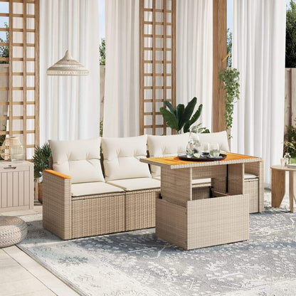 Set Divano da Giardino 5 pz con Cuscini Beige in Polyrattan - homemem39