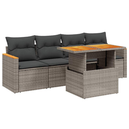 Set Divano da Giardino 5 pz con Cuscini Grigio in Polyrattan - homemem39