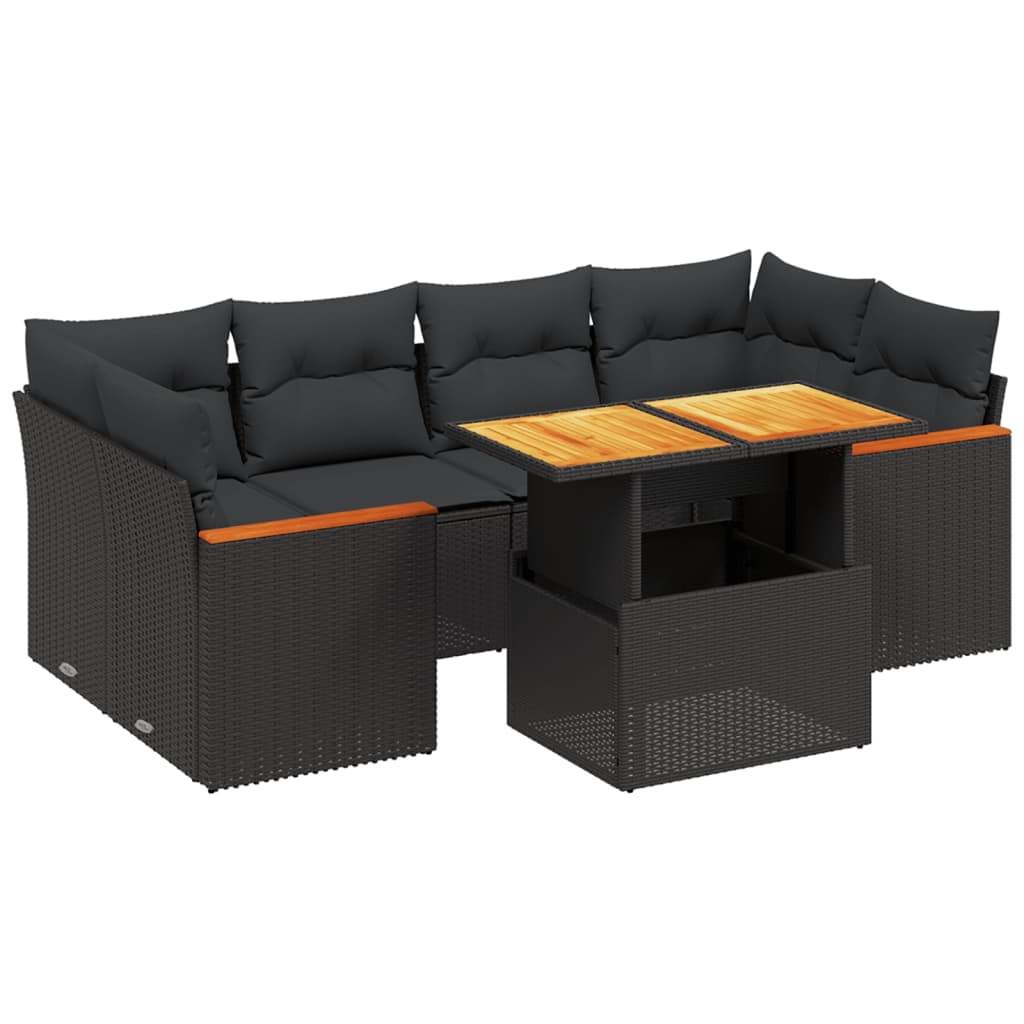 Set Divani da Giardino con Cuscini 7pz Nero Polyrattan - homemem39