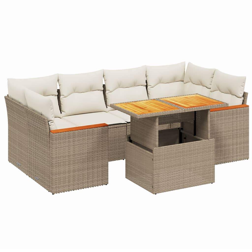 Set Divani da Giardino 7 pz con Cuscini Beige in Polyrattan - homemem39