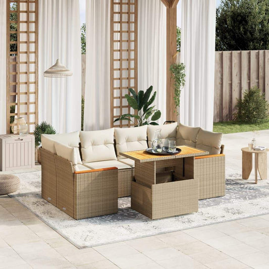 Set Divani da Giardino 7 pz con Cuscini Beige in Polyrattan - homemem39