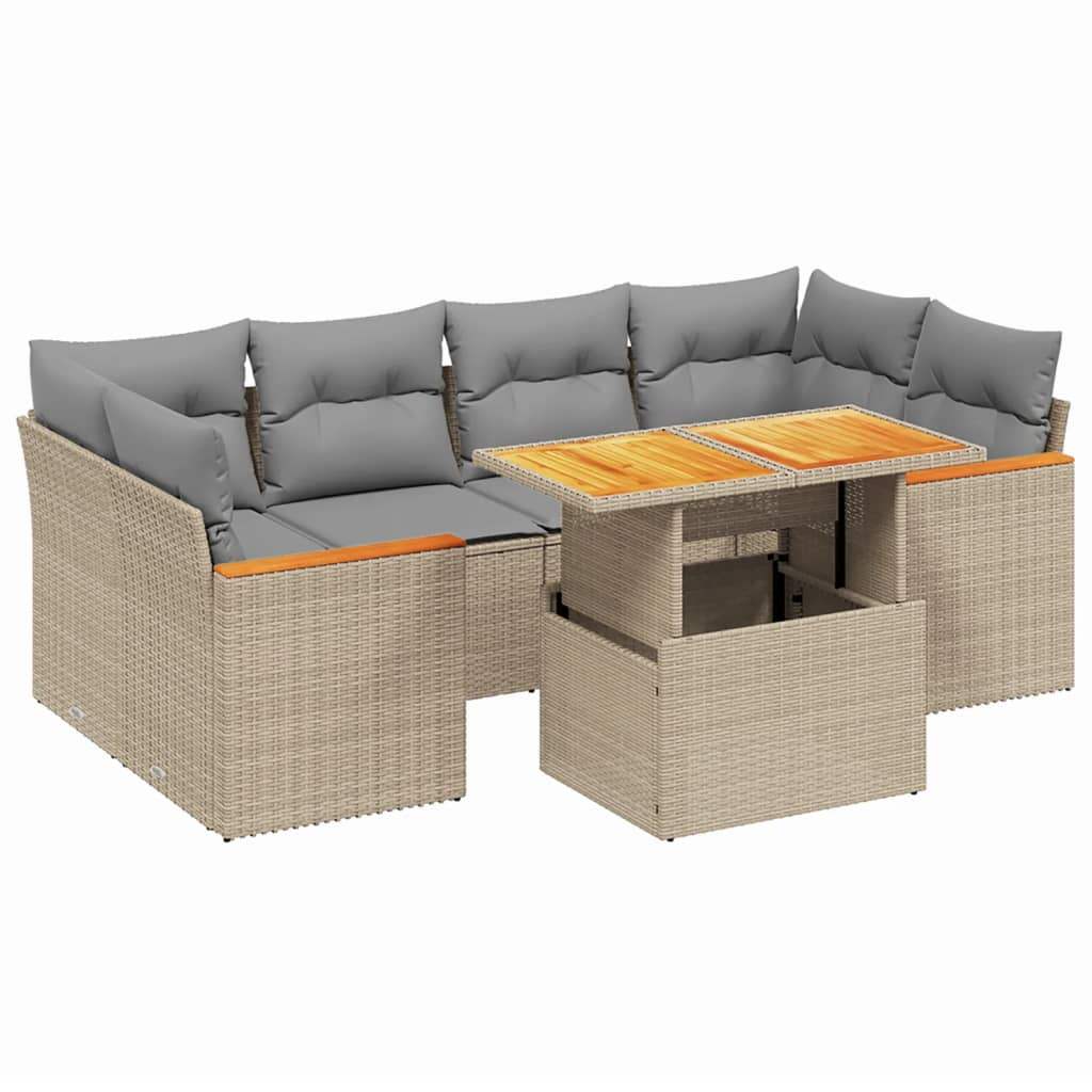 Set Divani da Giardino 7 pz con Cuscini Beige in Polyrattan - homemem39