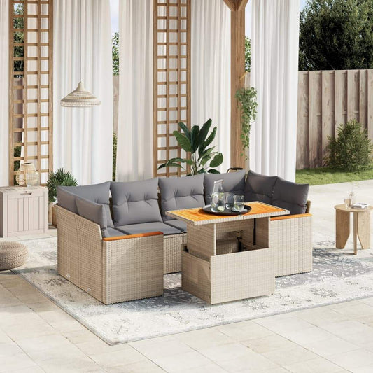 Set Divani da Giardino 7 pz con Cuscini Beige in Polyrattan - homemem39