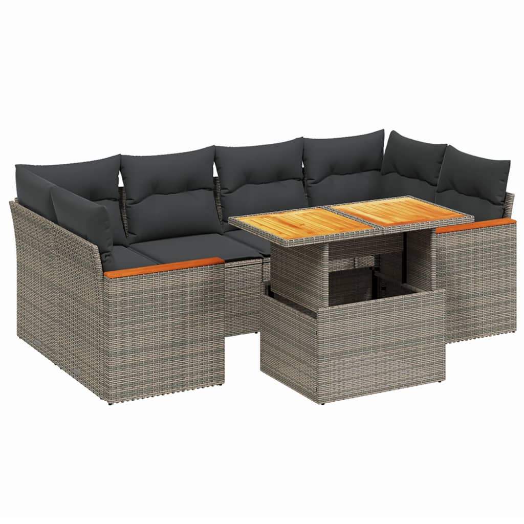 Set Divani da Giardino 7 pz con Cuscini Grigio in Polyrattan - homemem39