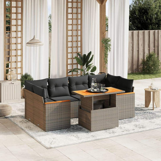 Set Divani da Giardino 7 pz con Cuscini Grigio in Polyrattan - homemem39