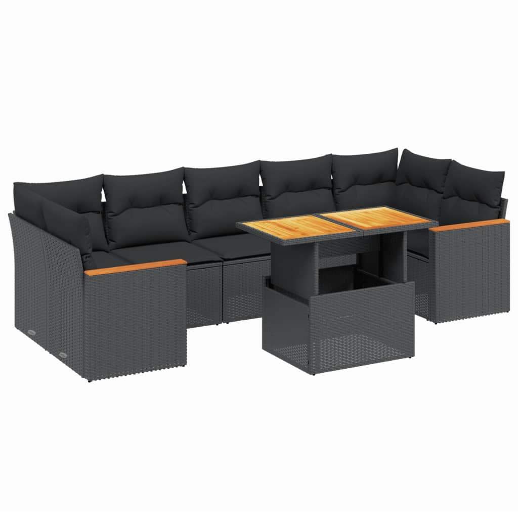 Set Divani da Giardino con Cuscini 8 pz Nero in Polyrattan - homemem39