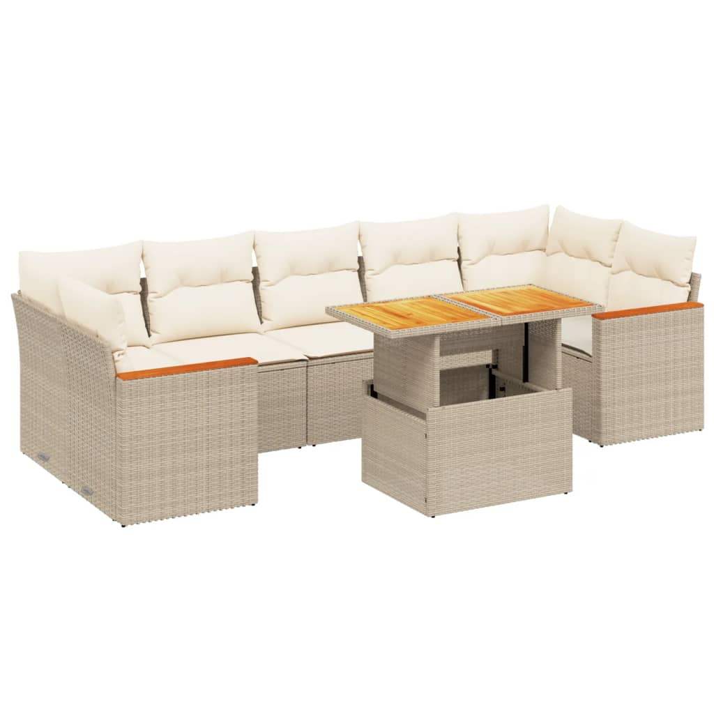 Set Divano da Giardino 8 pz con Cuscini Beige in Polyrattan - homemem39