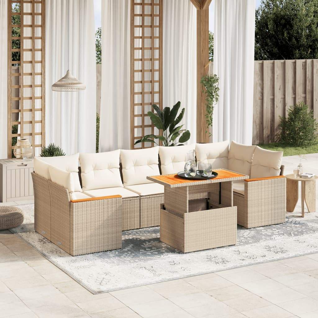 Set Divano da Giardino 8 pz con Cuscini Beige in Polyrattan - homemem39