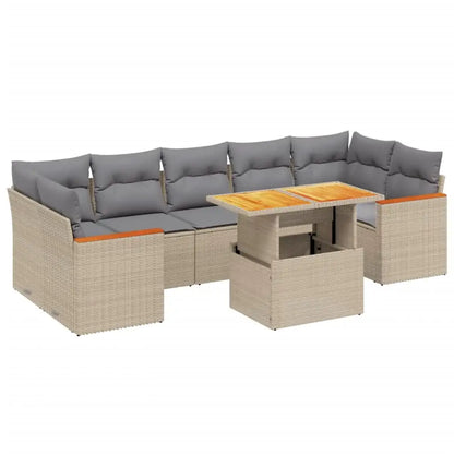 Set Divano da Giardino 8 pz con Cuscini Beige in Polyrattan - homemem39