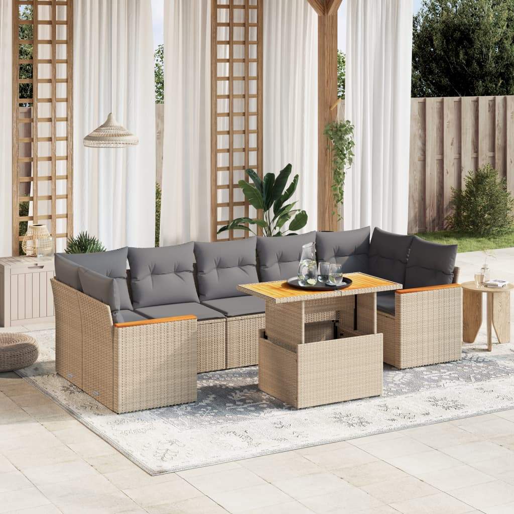 Set Divano da Giardino 8 pz con Cuscini Beige in Polyrattan - homemem39
